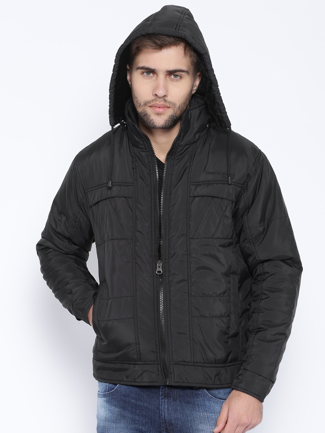 Buy LOCOMOTIVE Black Padded Hooded Jacket - Jackets for Men 949577 | Myntra