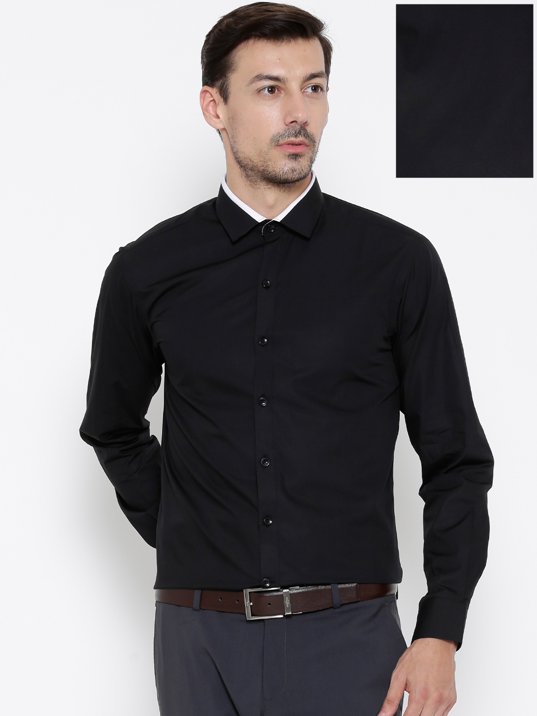 Buy Wills Lifestyle Men Black Slim Fit Formal Shirt - Shirts for Men ...
