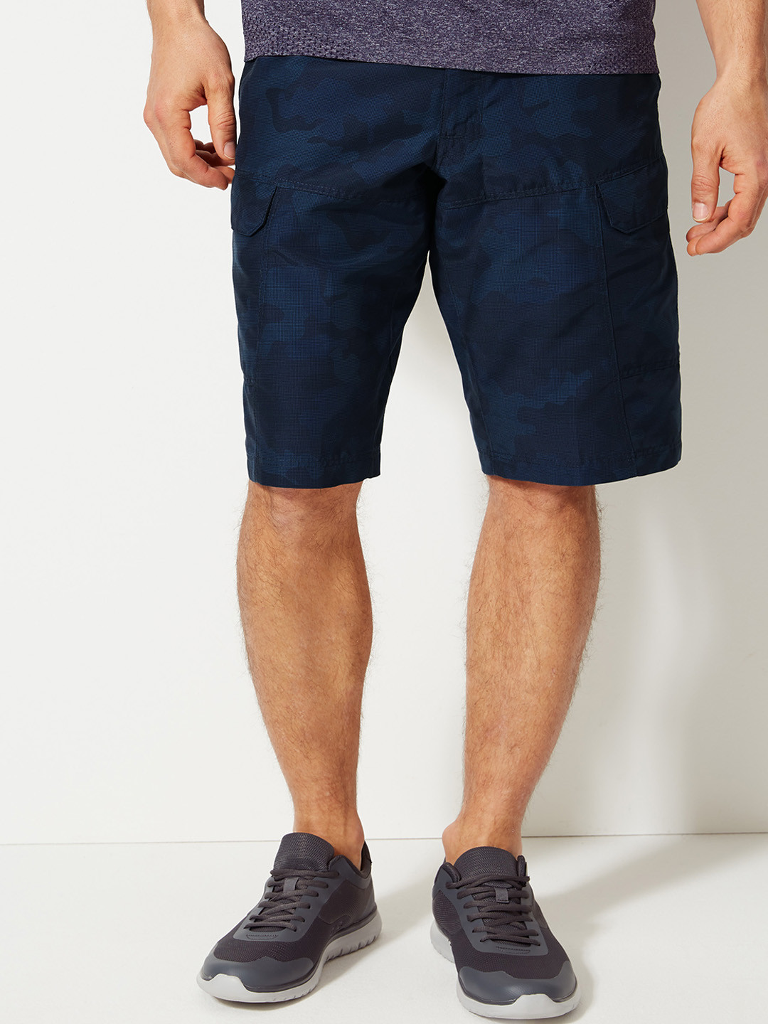 Buy Marks & Spencer Men Blue Printed Regular Fit Cargo Shorts Shorts