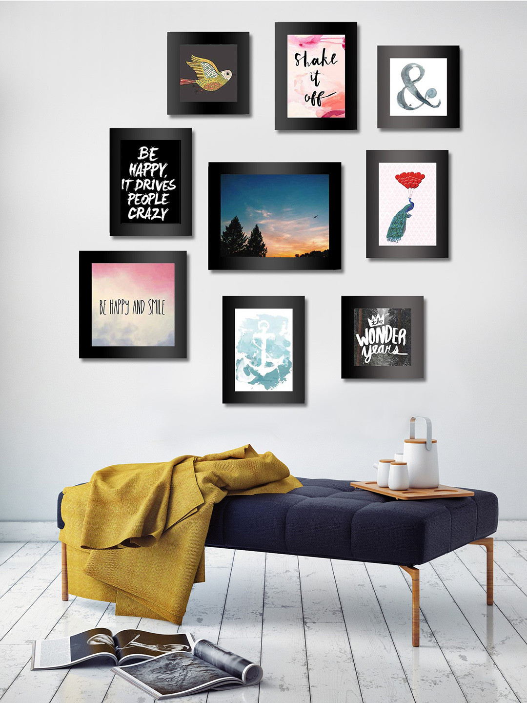 Buy Art Street Set Of 9 Black Wall Photo Frames Photo Frames for