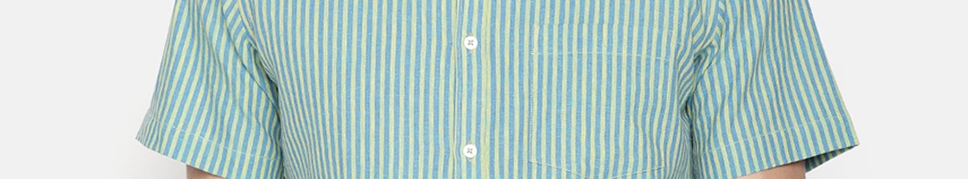 Buy CAVALLO By Linen Club Men Linen Cotton Blue Regular Fit Striped ...