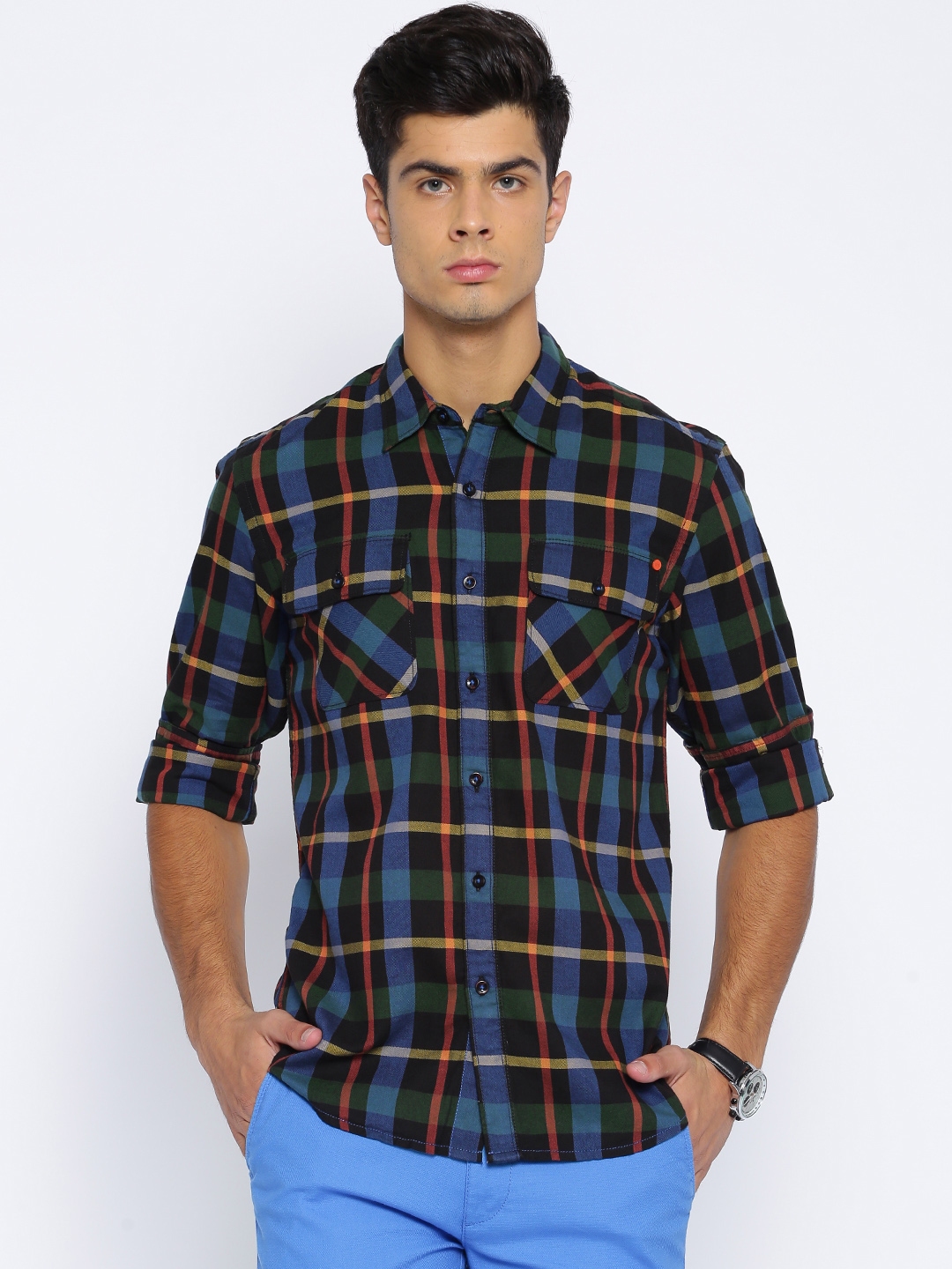 Buy Lee Black & Blue Checked Casual Shirt - Shirts for Men 953536 | Myntra