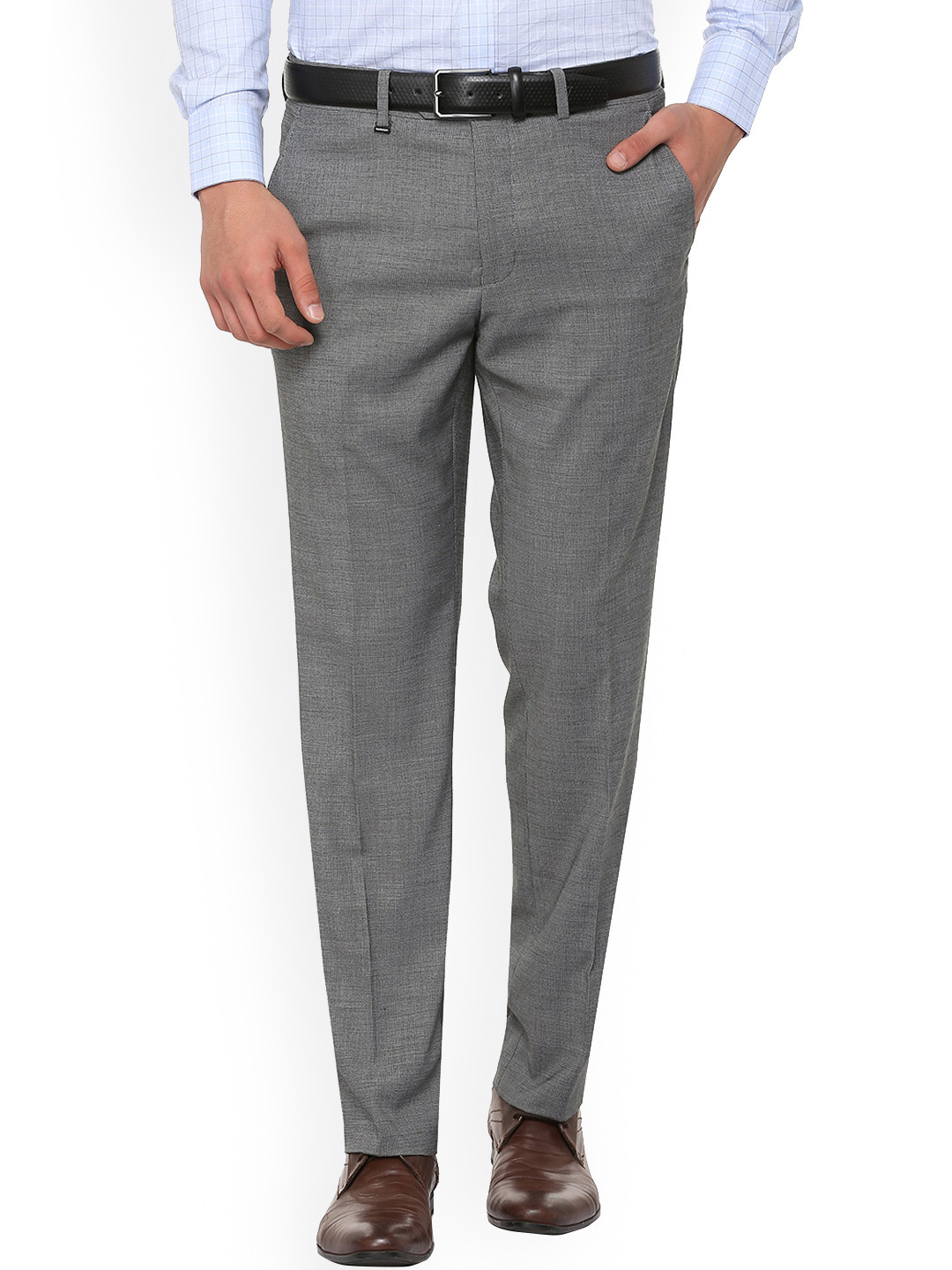 Buy Van Heusen Men Grey Slim Fit Self Design Formal Trousers Trousers
