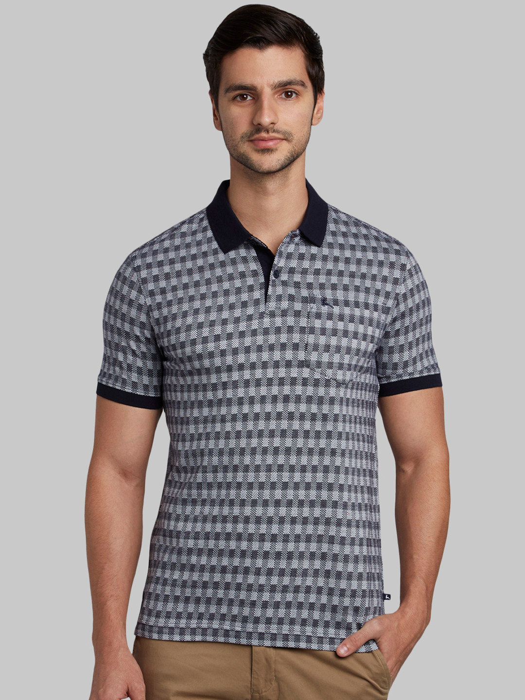 Buy Parx Men Blue Self Design Polo Collar T Shirt - Tshirts for Men ...