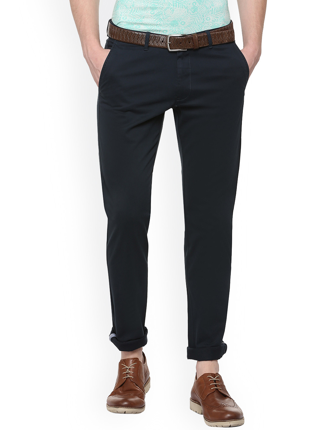 Buy Van Heusen Sport Men Navy Blue Slim Fit Solid Regular Trousers ...