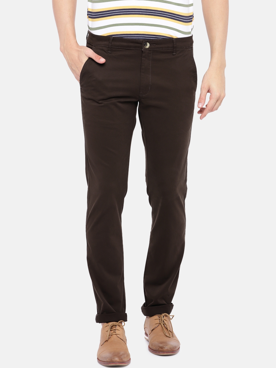 Buy Globus Men Brown Regular Fit Solid Chinos - Trousers for Men ...