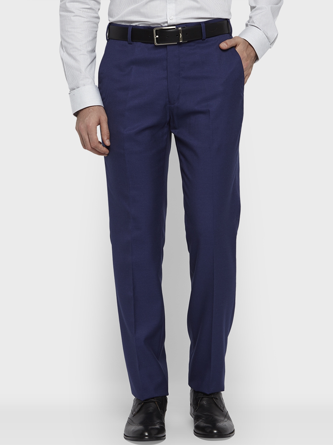 Buy Next Look Men Blue Regular Fit Solid Formal Trousers - Trousers for ...