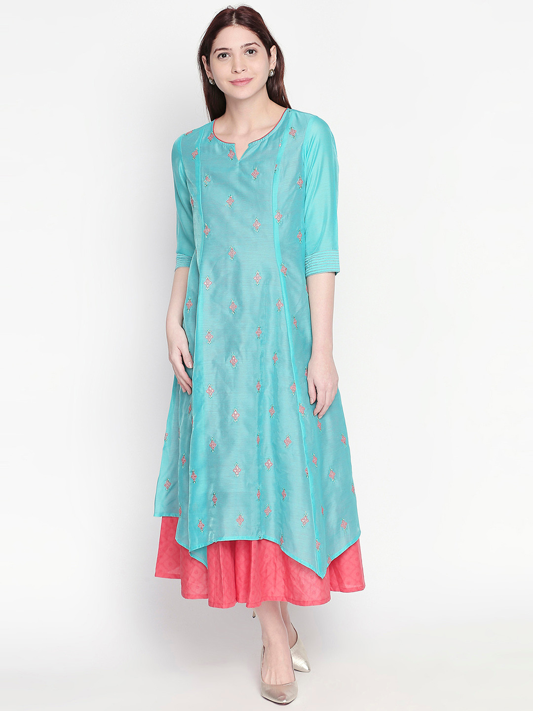 Buy RANGMANCH BY PANTALOONS Women Turquoise Blue Printed A Line Dress