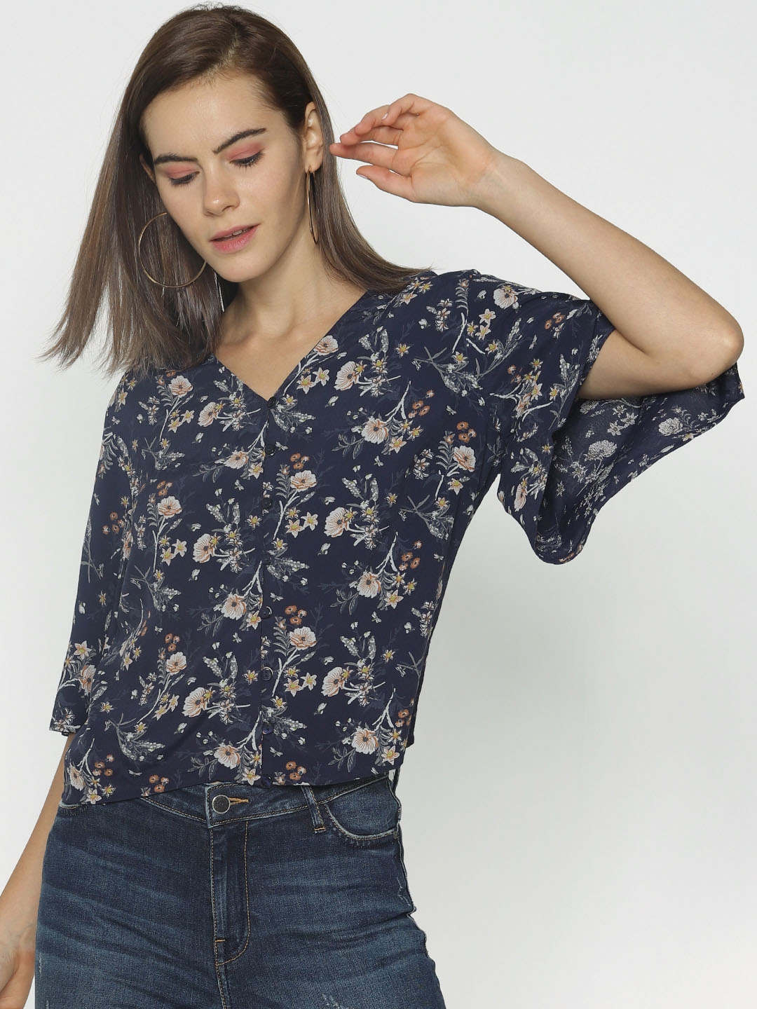 Buy ONLY Women Navy Blue Printed Top - Tops for Women 9547959 | Myntra