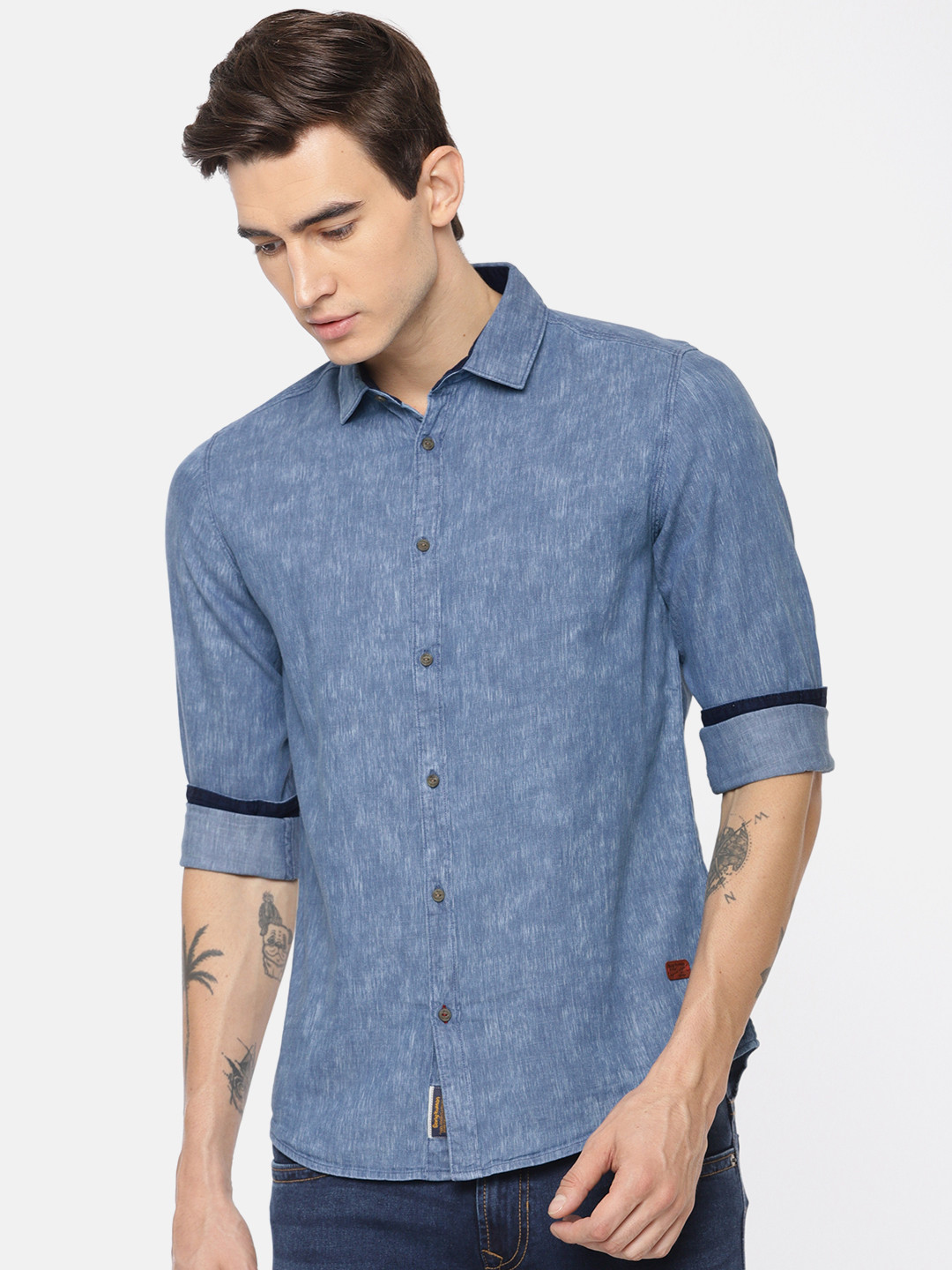 Blue Regular Fit Men's Long Sleeves T-Shirt by Being Human Clothing