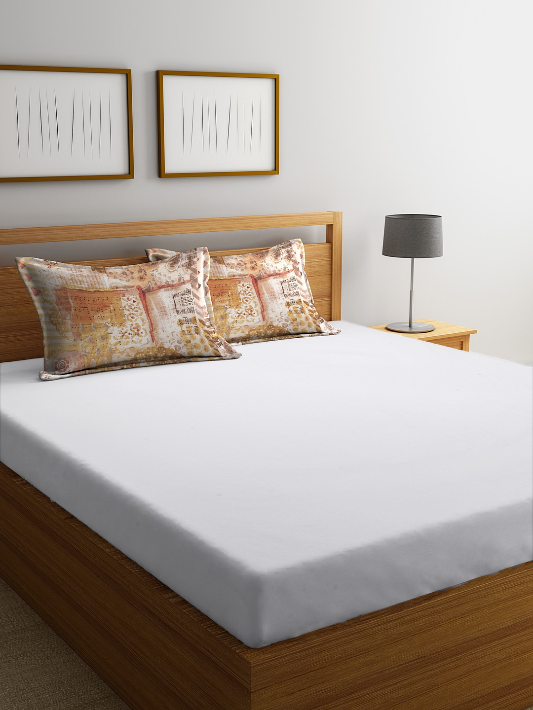 Buy SPACES White Solid 300 TC Cotton 1 King Bedsheet With 2 Pillow