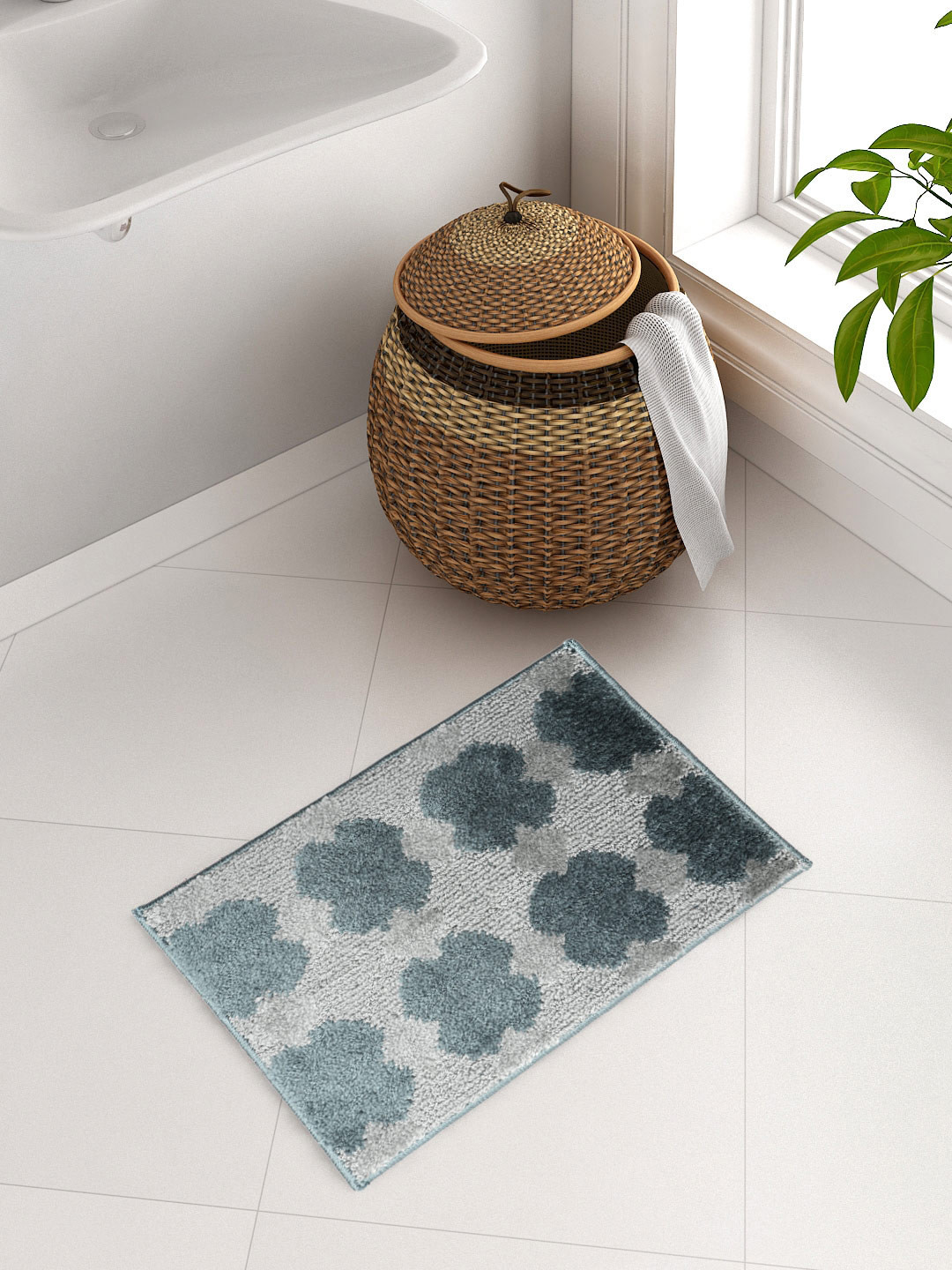 Buy SPACES Teal Blue & Grey Patterned Bath Rug Bath Rugs for Unisex 9552029 Myntra