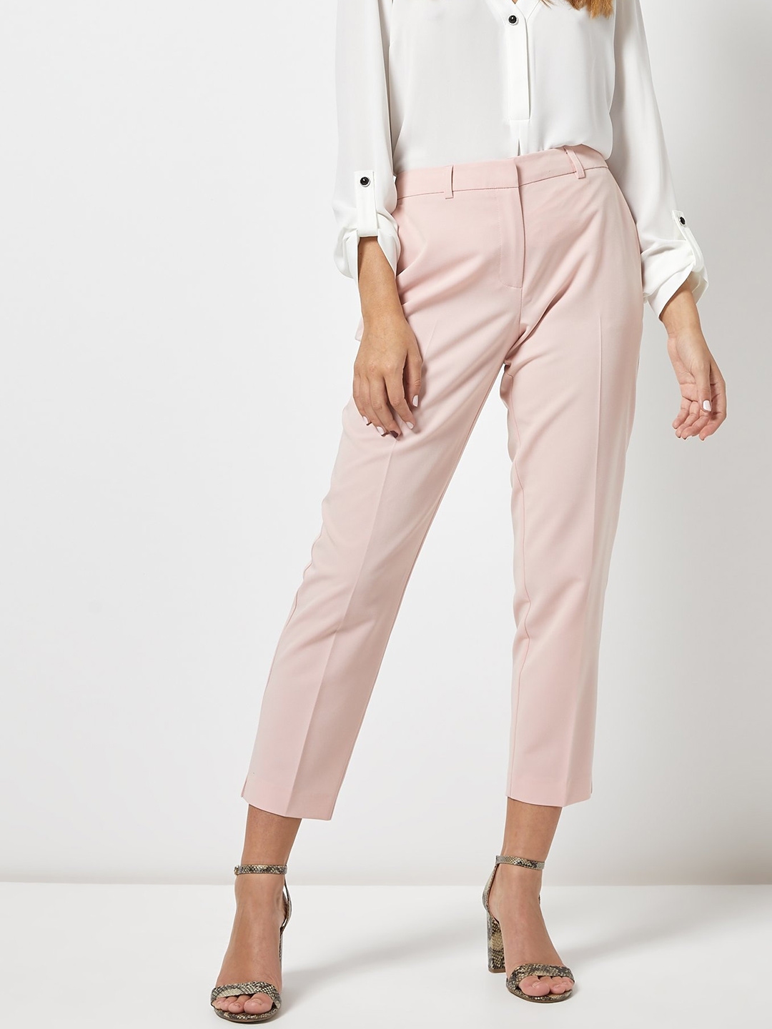 Buy DOROTHY PERKINS Women Pink Solid Cropped Trousers - Trousers for ...