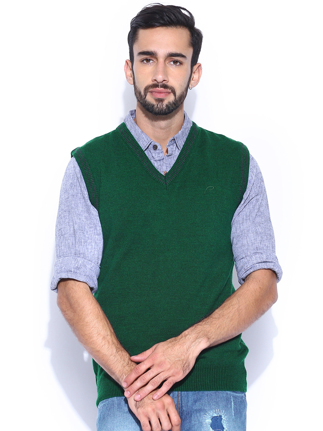 Buy Proline Colours Green Sleeveless Sweater Sweaters for Men 955786