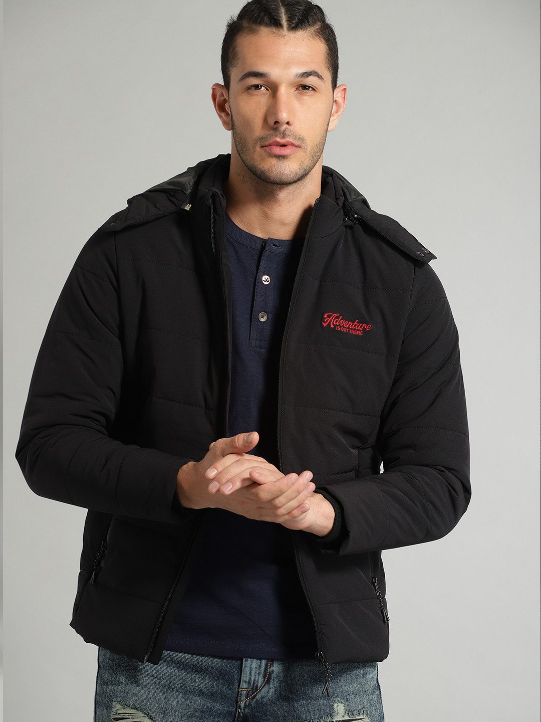 Buy The Roadster Lifestyle Co Men Black Solid Puffer Jacket - Jackets for Men 9564251 | Myntra