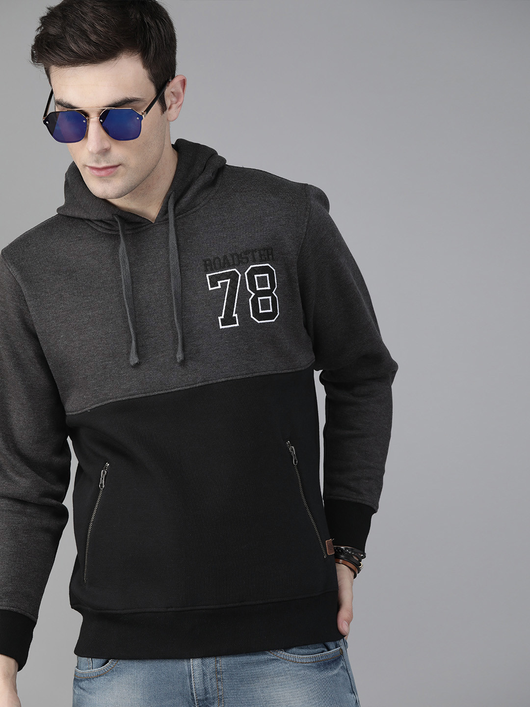 Buy The Roadster Lifestyle Co Men Charcoal Grey & Black Colourblocked