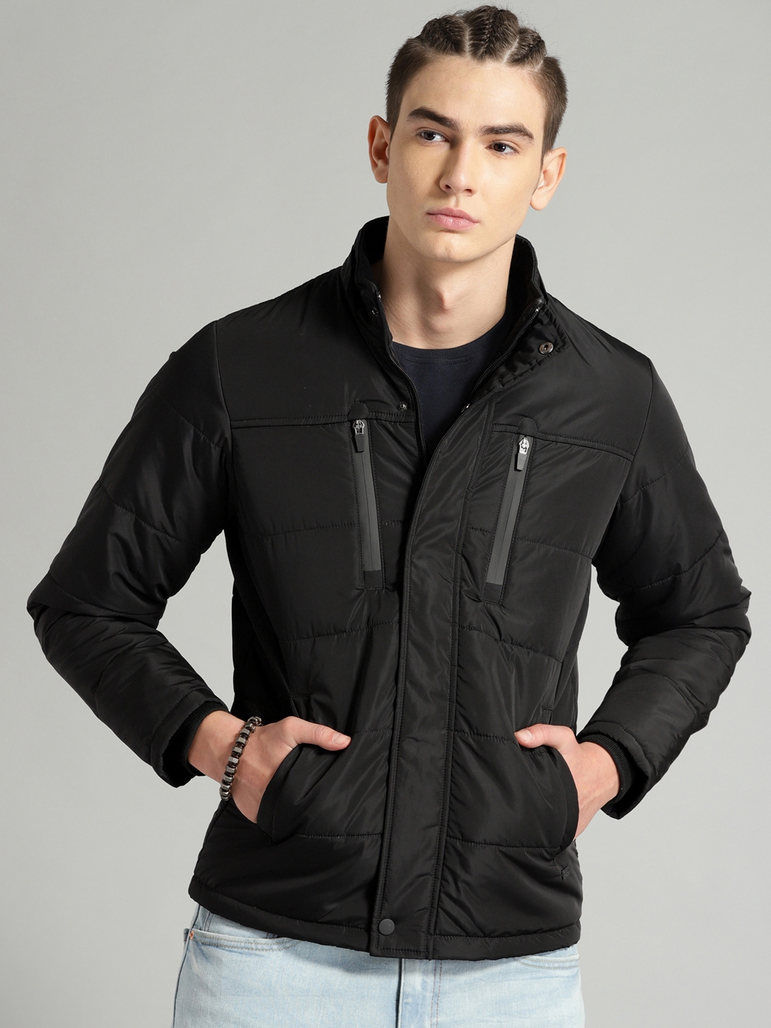 Buy The Roadster Lifestyle Co Men Black Solid Jacket With Detachable ...