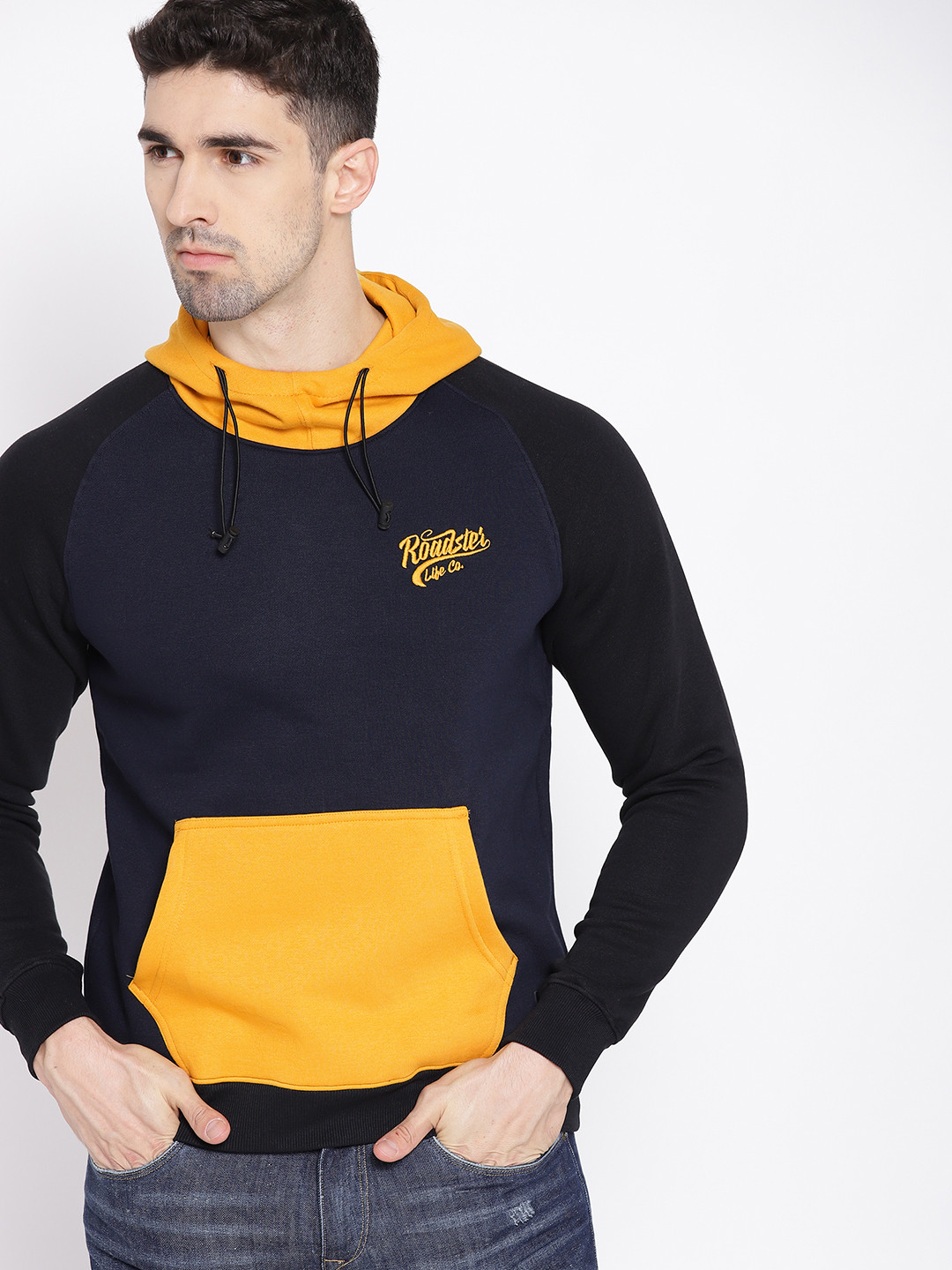 Buy The Roadster Lifestyle Co Men Navy Blue & Mustard Yellow Solid