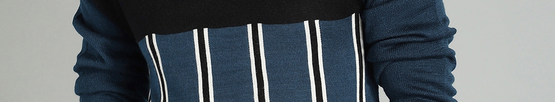Buy The Roadster Lifestyle Co Men Navy Blue & Black Striped Sweater ...