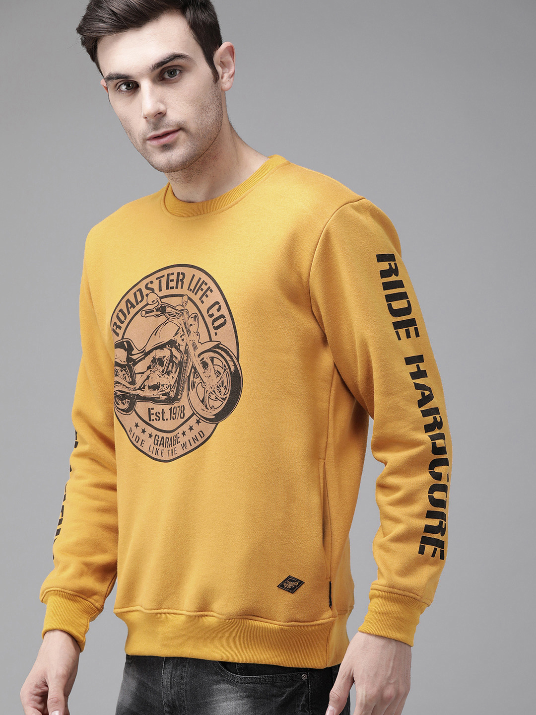 Buy The Roadster Lifestyle Co Men Mustard Yellow Printed Sweatshirt