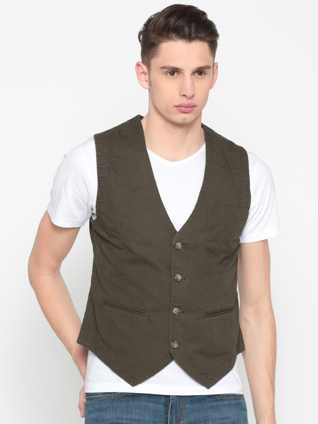 Buy Parx Men Olive Green Pure Cotton Waistcoat Waistcoat for Men
