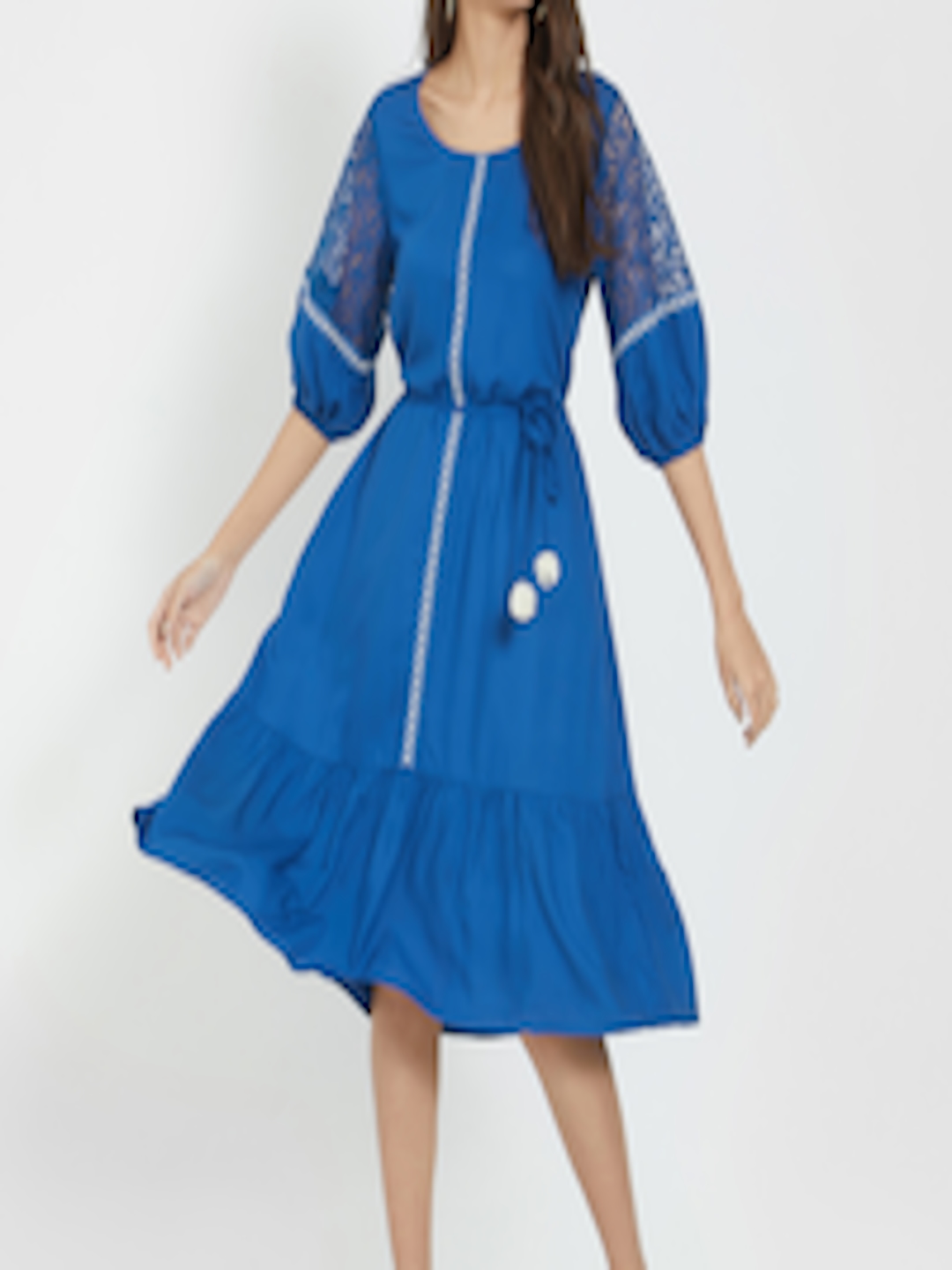 Buy Fusion Beats Women Blue Solid A Line Dress - Dresses for Women ...