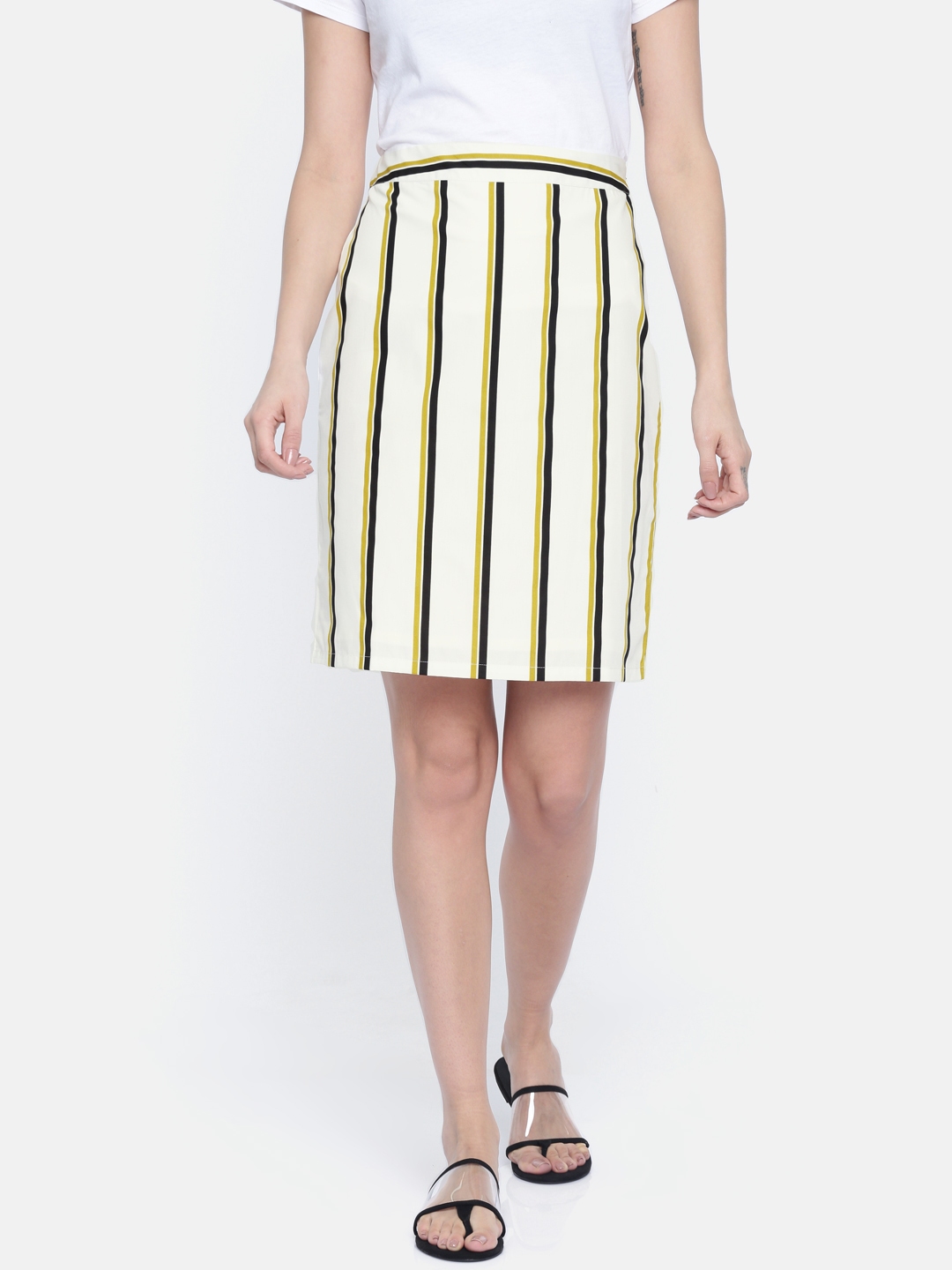 stripped black and white pencil skirts for women