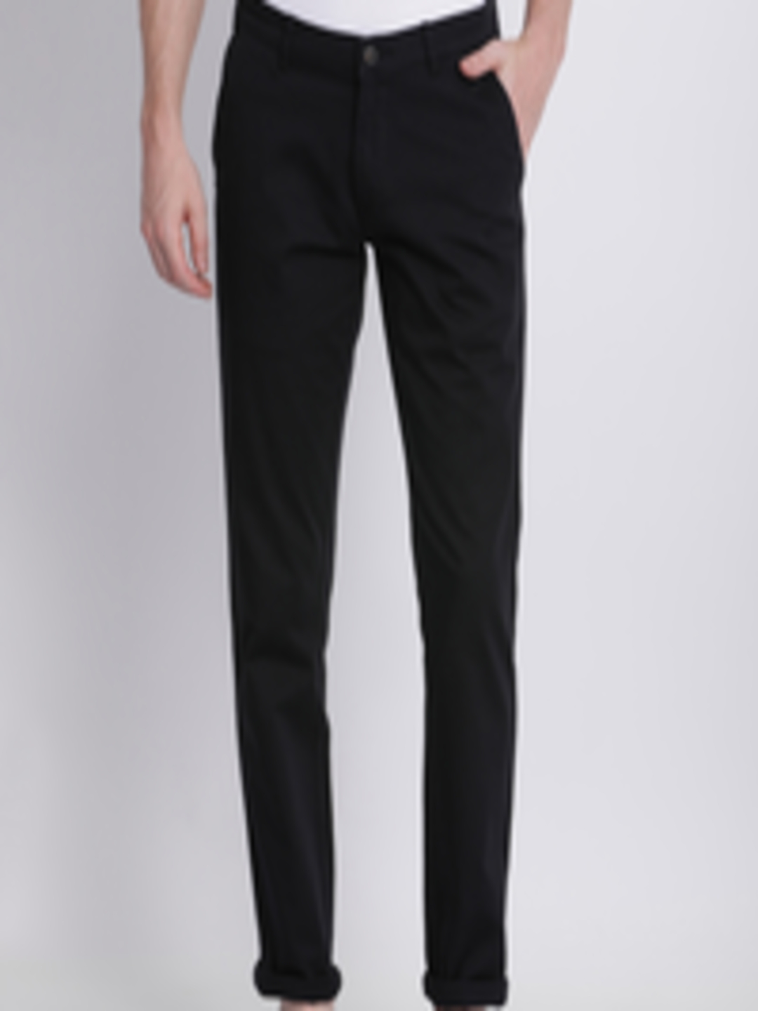Buy NO NEXT Men Black Smart Slim Fit Solid Regular Trousers - Trousers ...