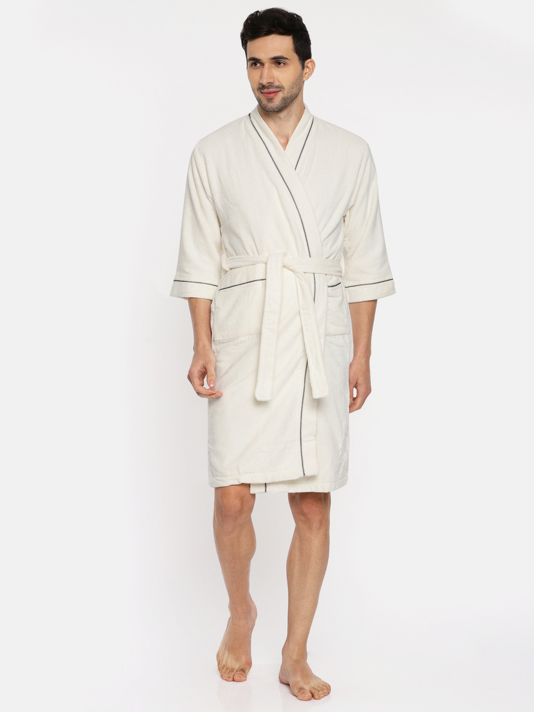 Buy SPACES Unisex Off White Solid Bath Robe Bath Robe for Unisex