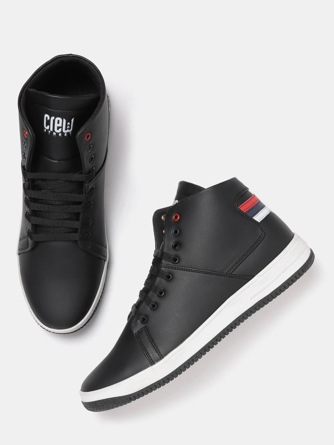 Buy Crew STREET Men Black Solid Mid Top Sneakers Casual
