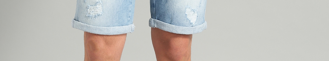 Buy The Roadster Lifestyle Co Men Blue Solid Slim Fit Denim Shorts ...