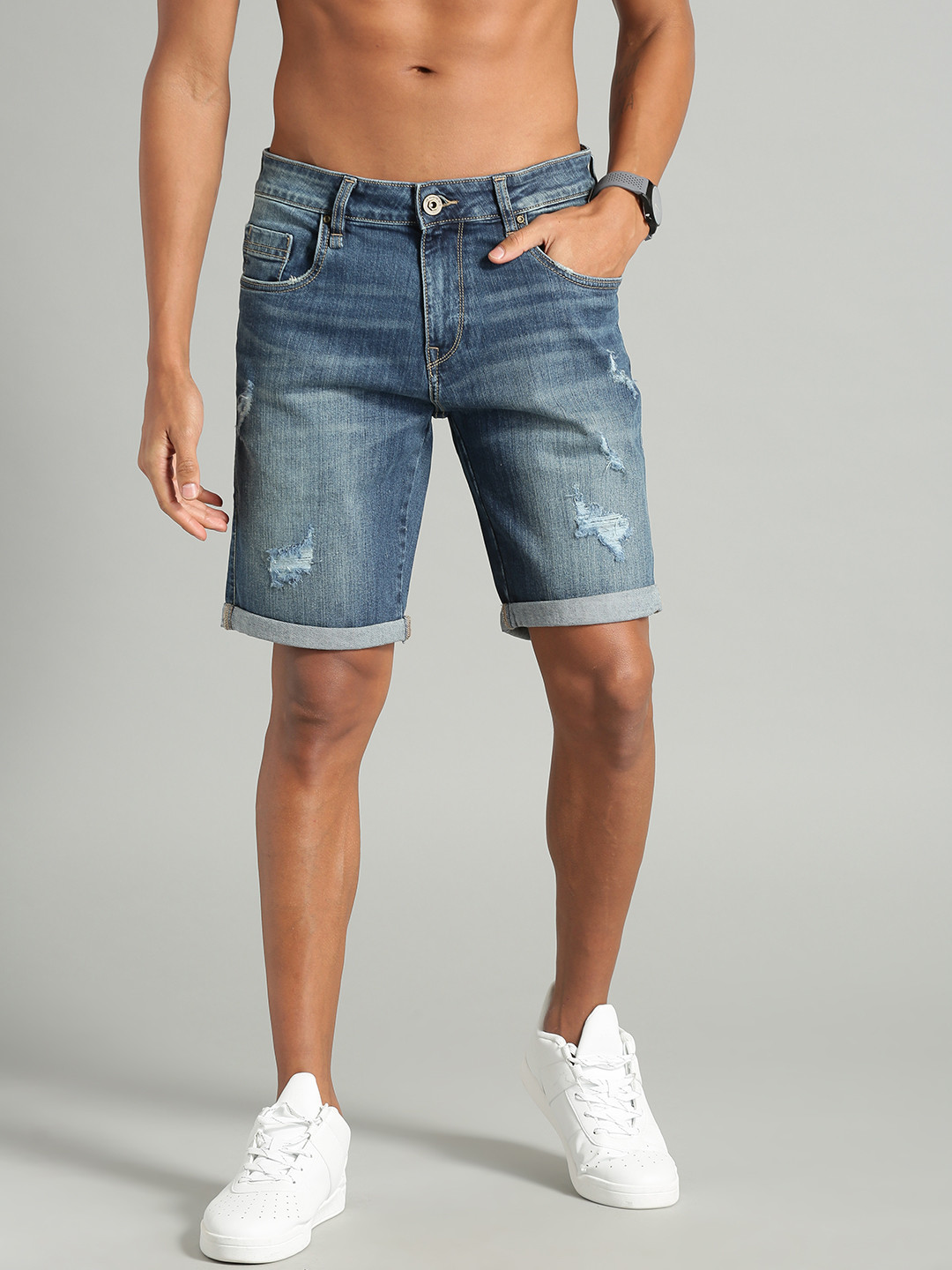 Buy The Roadster Lifestyle Co Men Blue Solid Slim Fit Denim Shorts Shorts for Men 9573191 Myntra