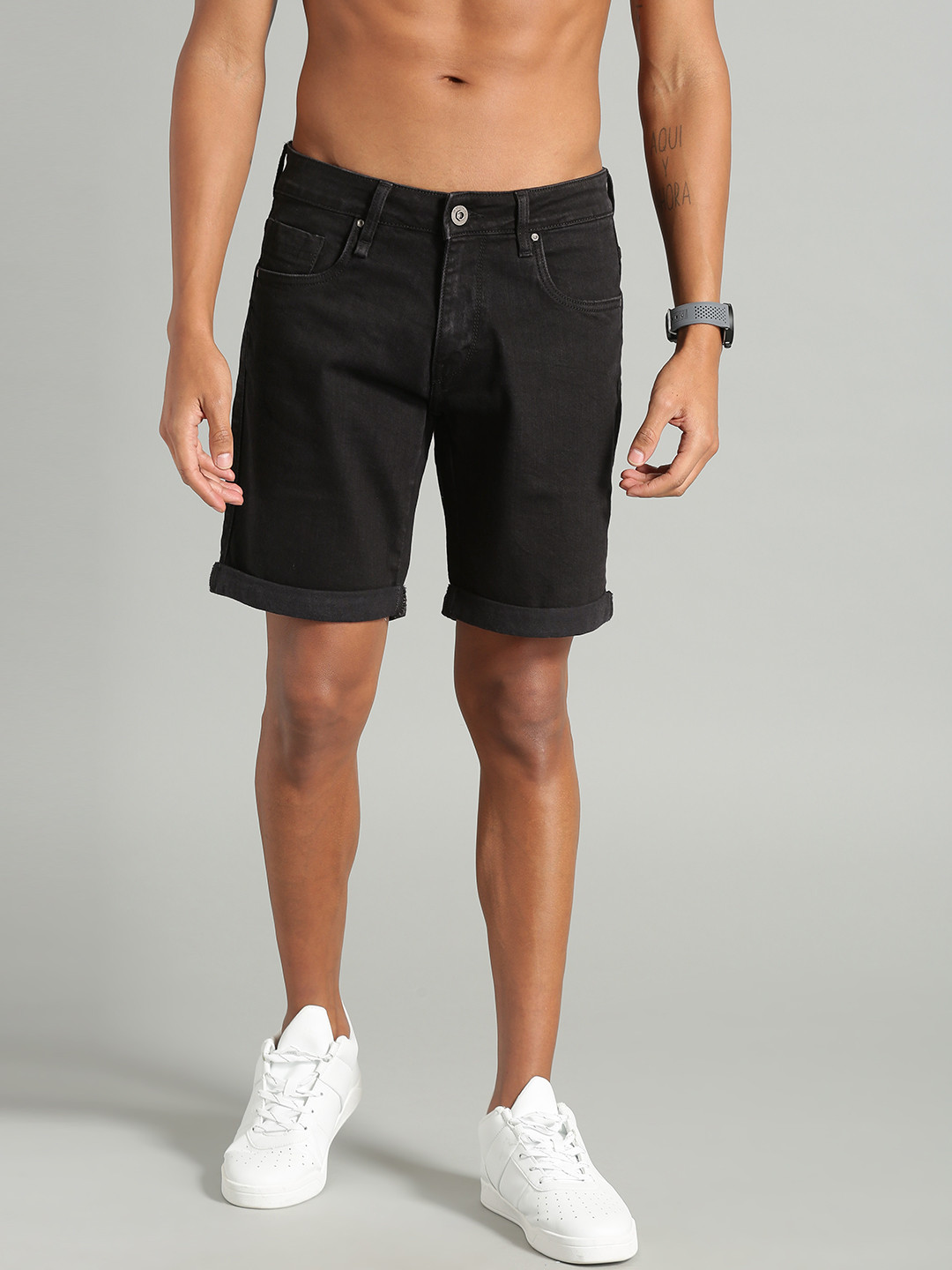 Buy The Roadster Lifestyle Co Men Black Solid Slim Fit Denim Shorts Shorts for Men 9573193