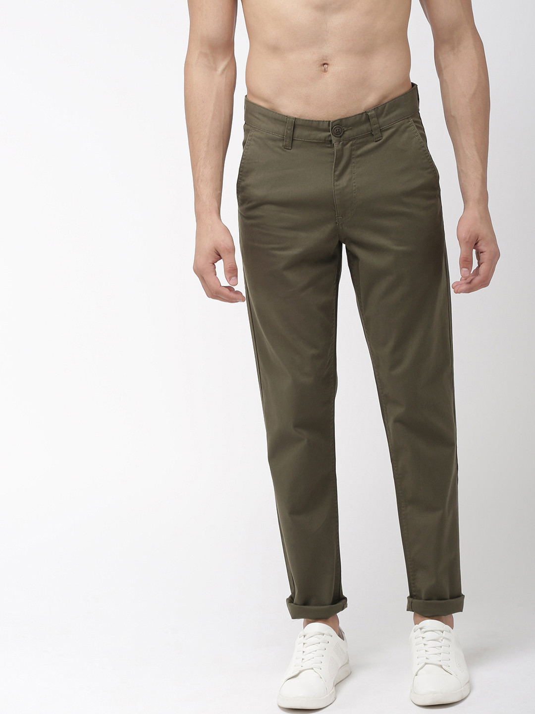 Buy Harvard Men Olive Green Regular Fit Solid Chinos - Trousers for Men ...