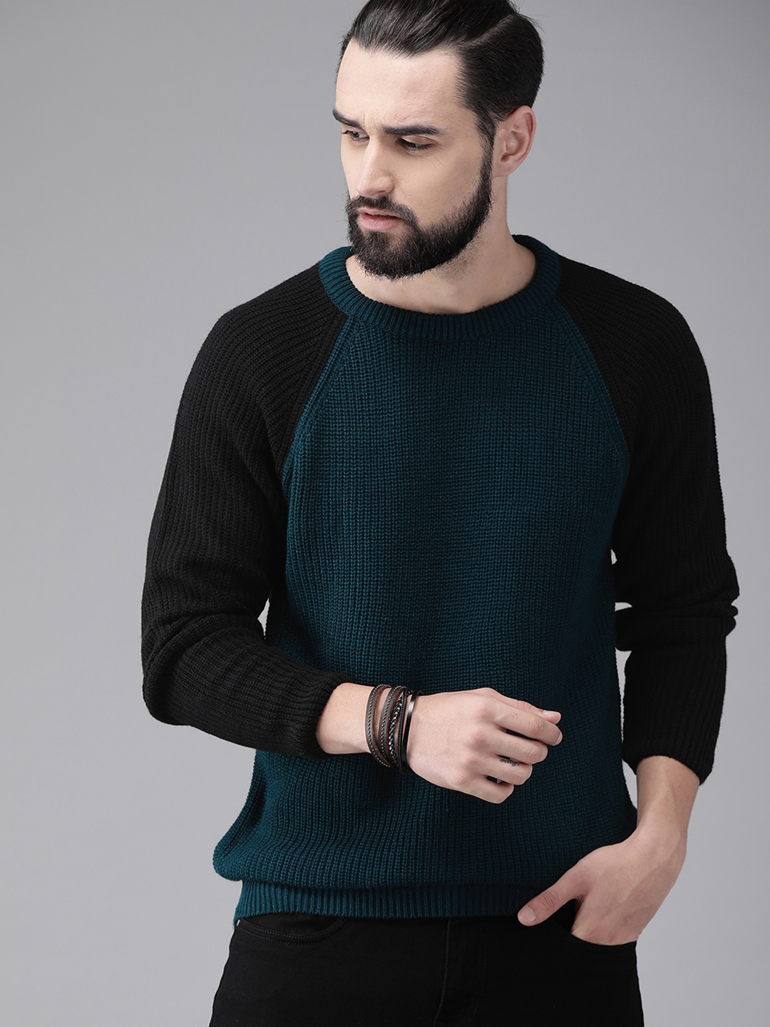 Buy Roadster Men Teal Blue Solid Pullover Sweater Sweaters for