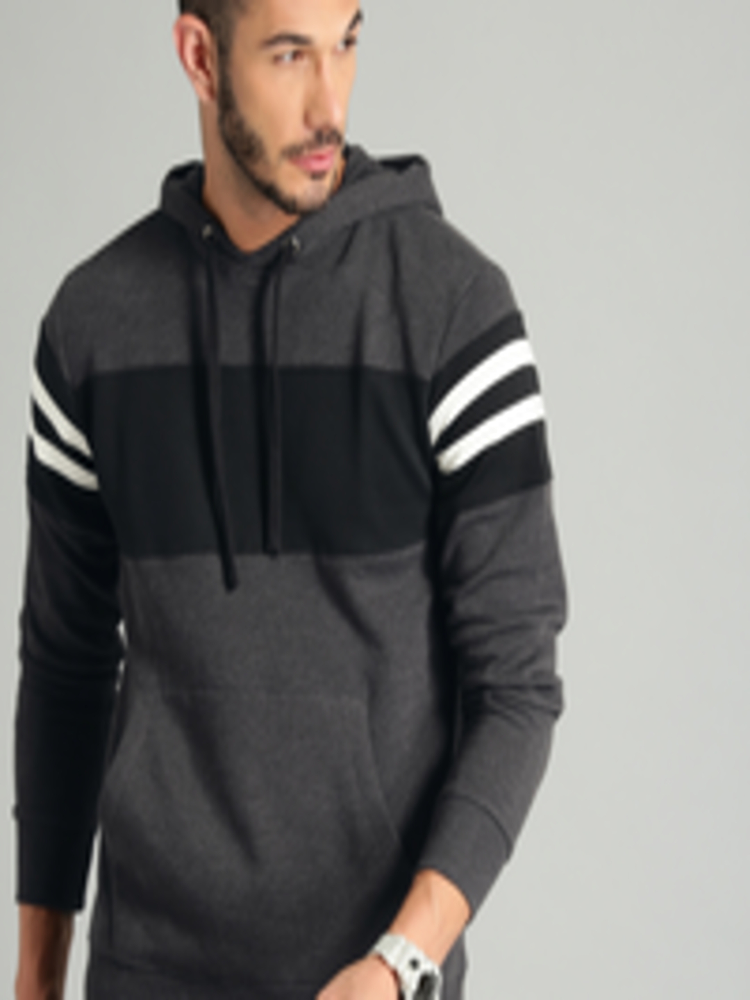 Buy The Roadster Lifestyle Co Men Charcoal Grey & Black Colourblocked ...