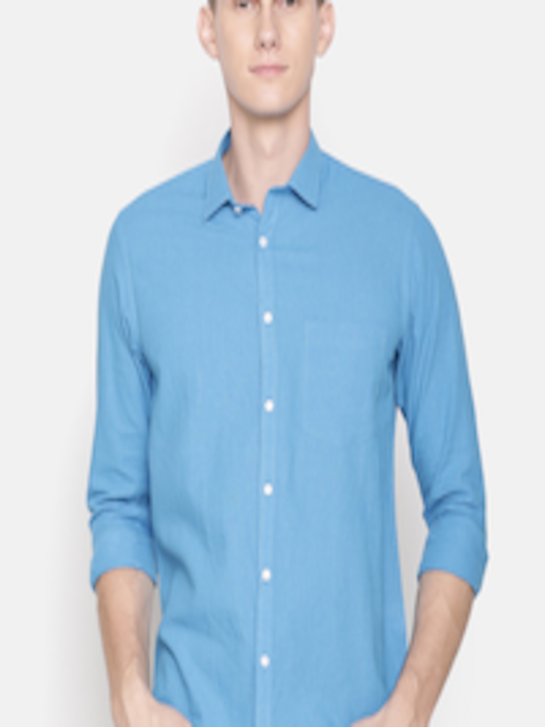 Buy Linen Club Men Blue Regular Fit Solid Casual Shirt - Shirts for Men ...