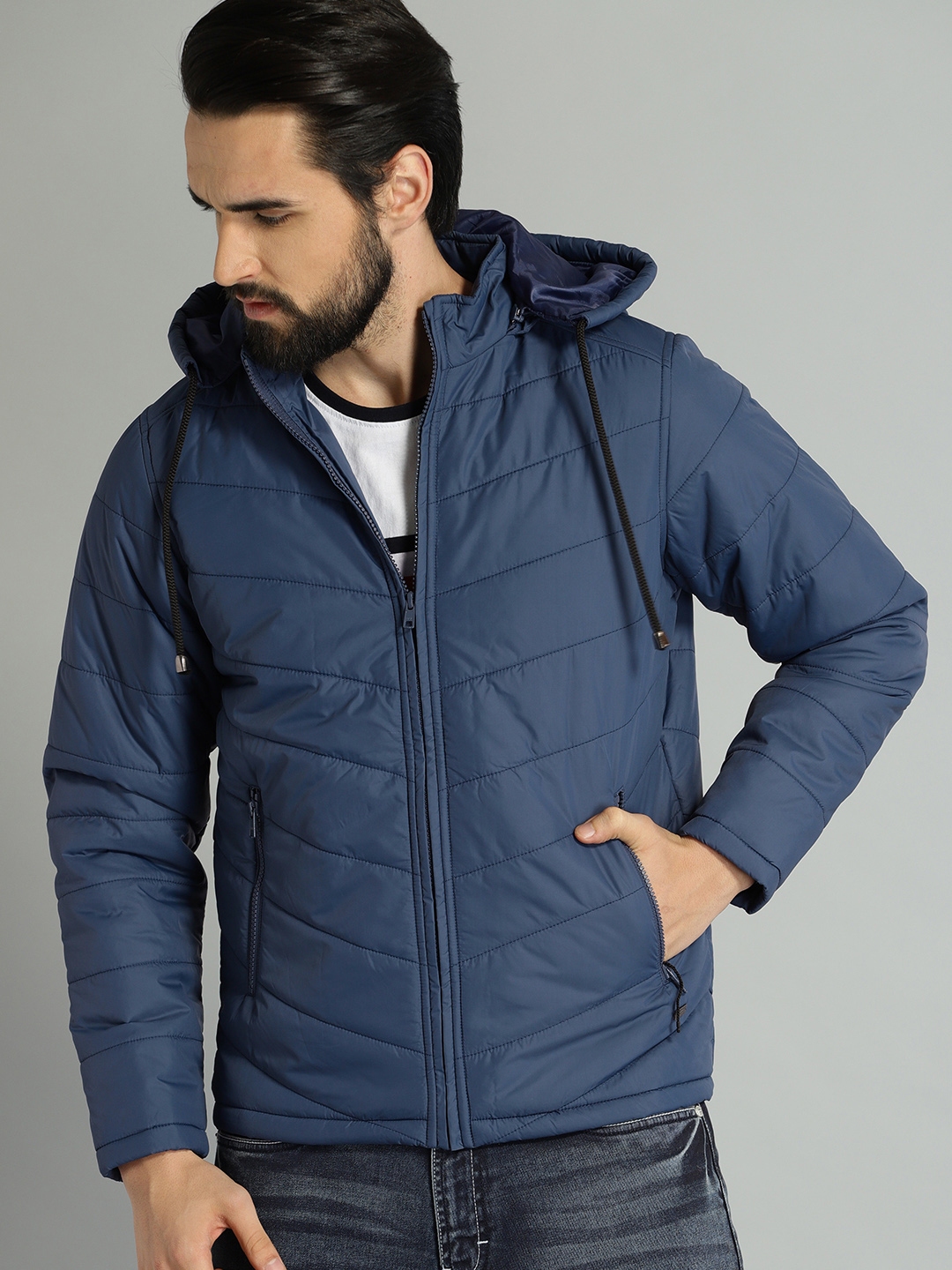 Buy The Roadster Lifestyle Co Men Blue Solid Padded Jacket - Jackets ...