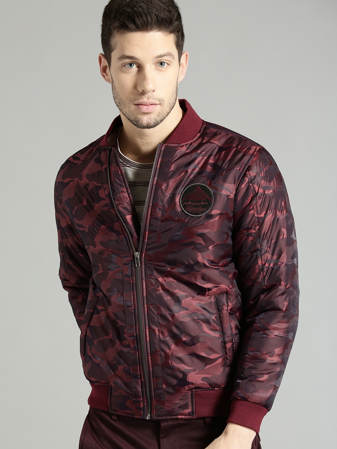 Buy The Roadster Lifestyle Co Men Maroon Camouflage Print Bomber Jacket ...
