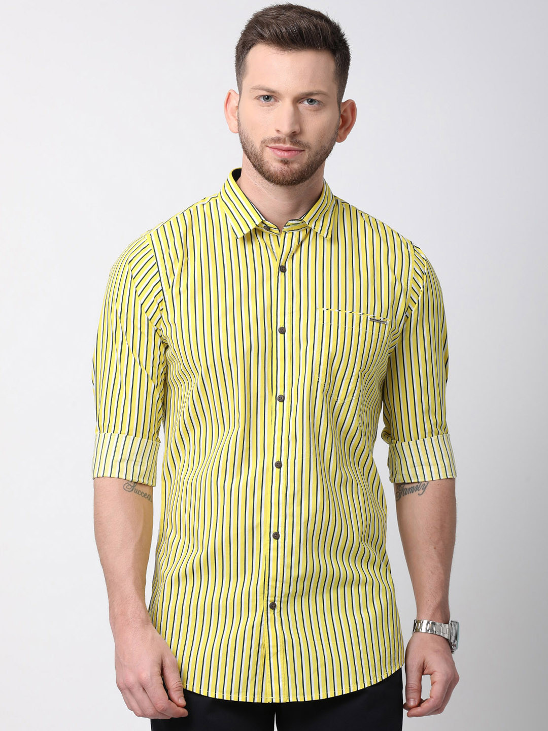 Buy NO NEXT Men Yellow Custom Tailored Fit Striped Casual Shirt