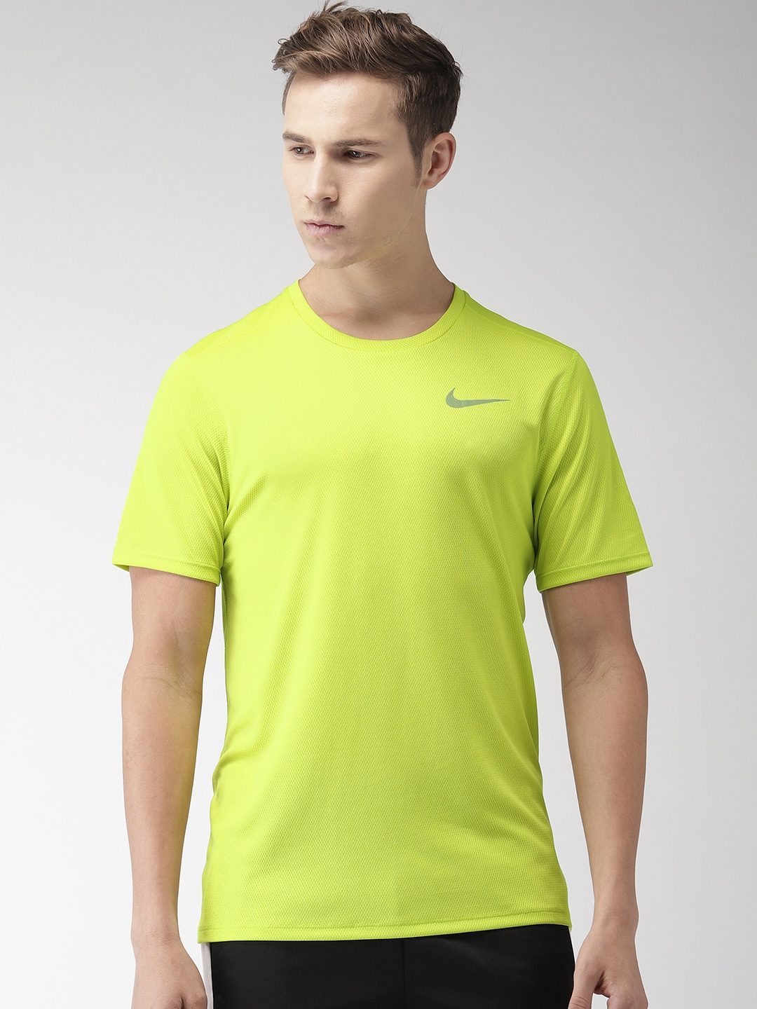 Buy Nike Men Fluorescent Green Self Design Standard Fit DF BRTHE SS DRI