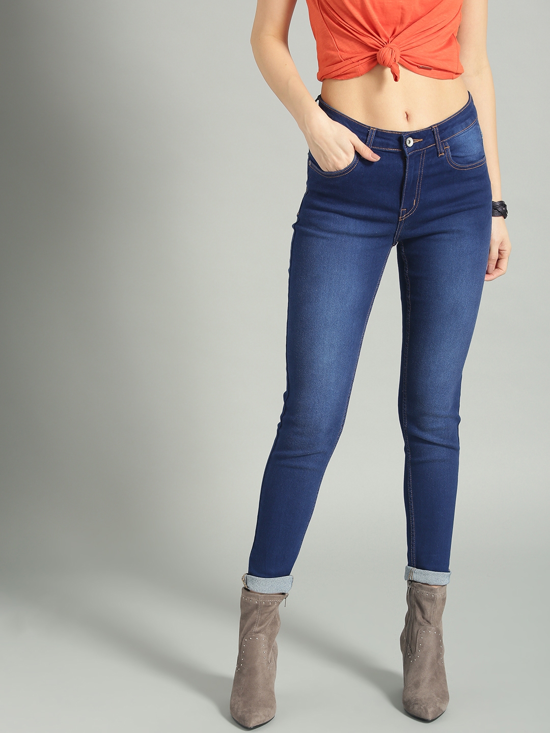 Buy Roadster Women Blue Skinny Fit Mid Rise Clean Look Stretchable Jeans - Jeans for Women 