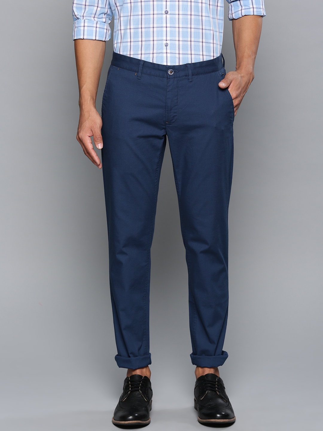 Buy Louis Philippe Sport Men Blue Slim Fit Solid Regular Trousers ...