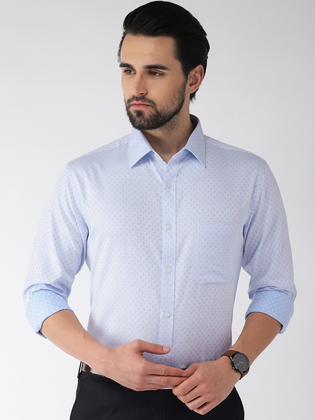 Buy Raymond Men Blue & White Slim Fit Self Design Formal Shirt - Shirts ...