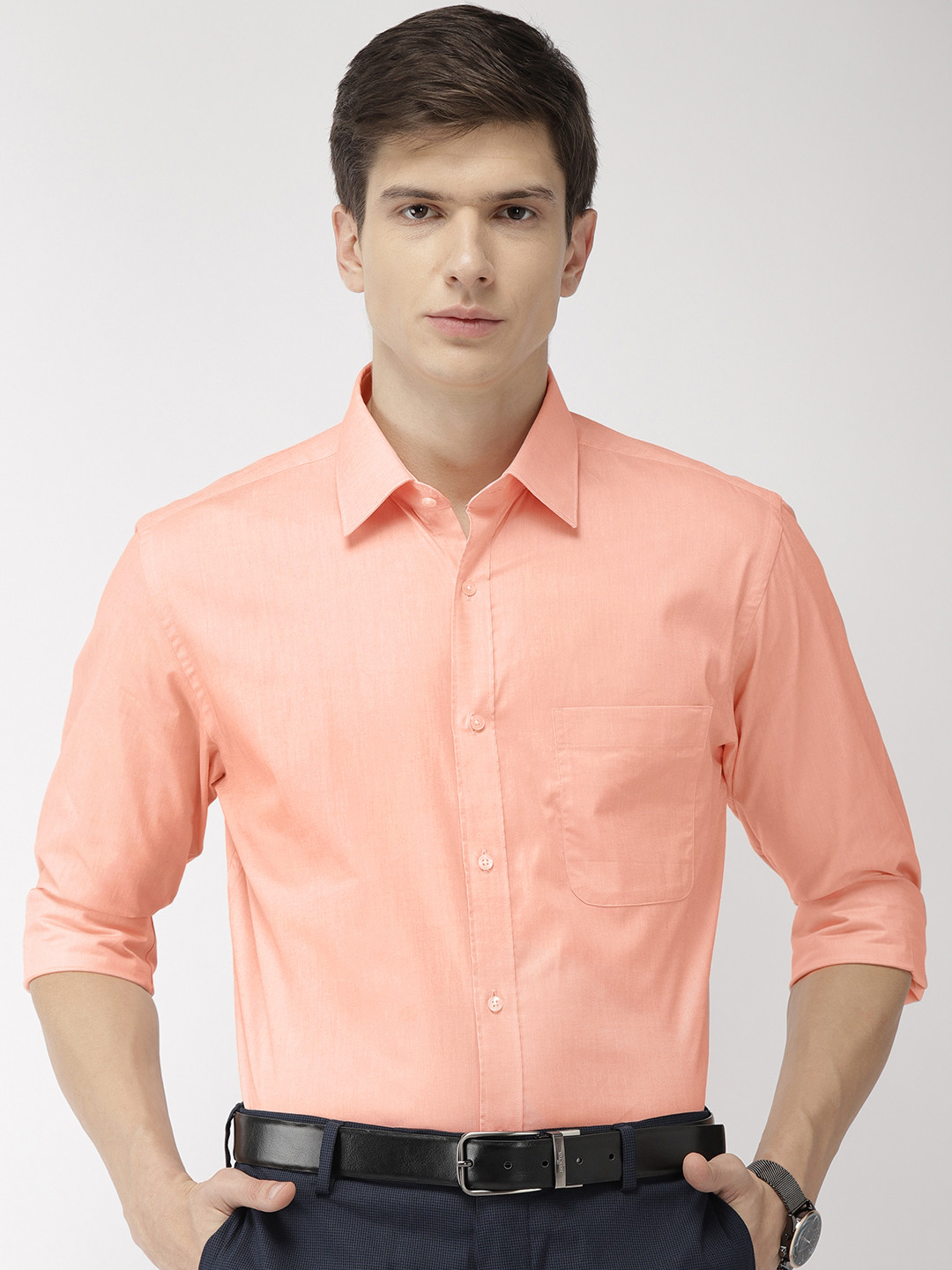 Buy Raymond Men Peach Coloured Slim Fit Solid Formal Shirt Shirts for