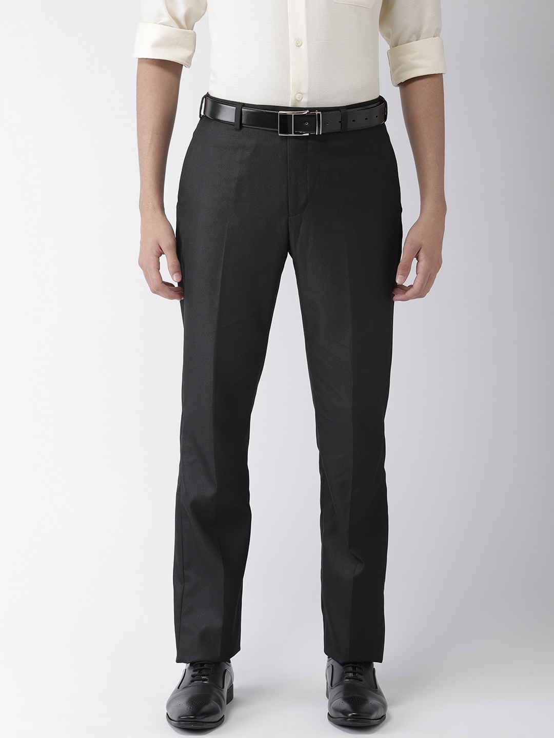 Buy Park Avenue Men Black Smart Slim Fit Solid Formal Trousers ...