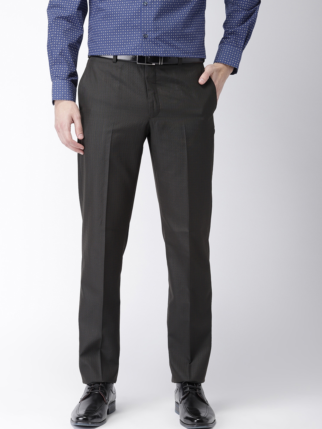 Buy Park Avenue Men Brown Smart Slim Fit Solid Formal Trousers ...