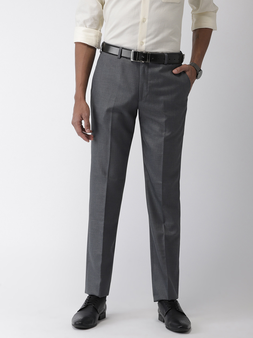 Buy Park Avenue Men Blue Smart Slim Fit Solid Formal Trousers ...