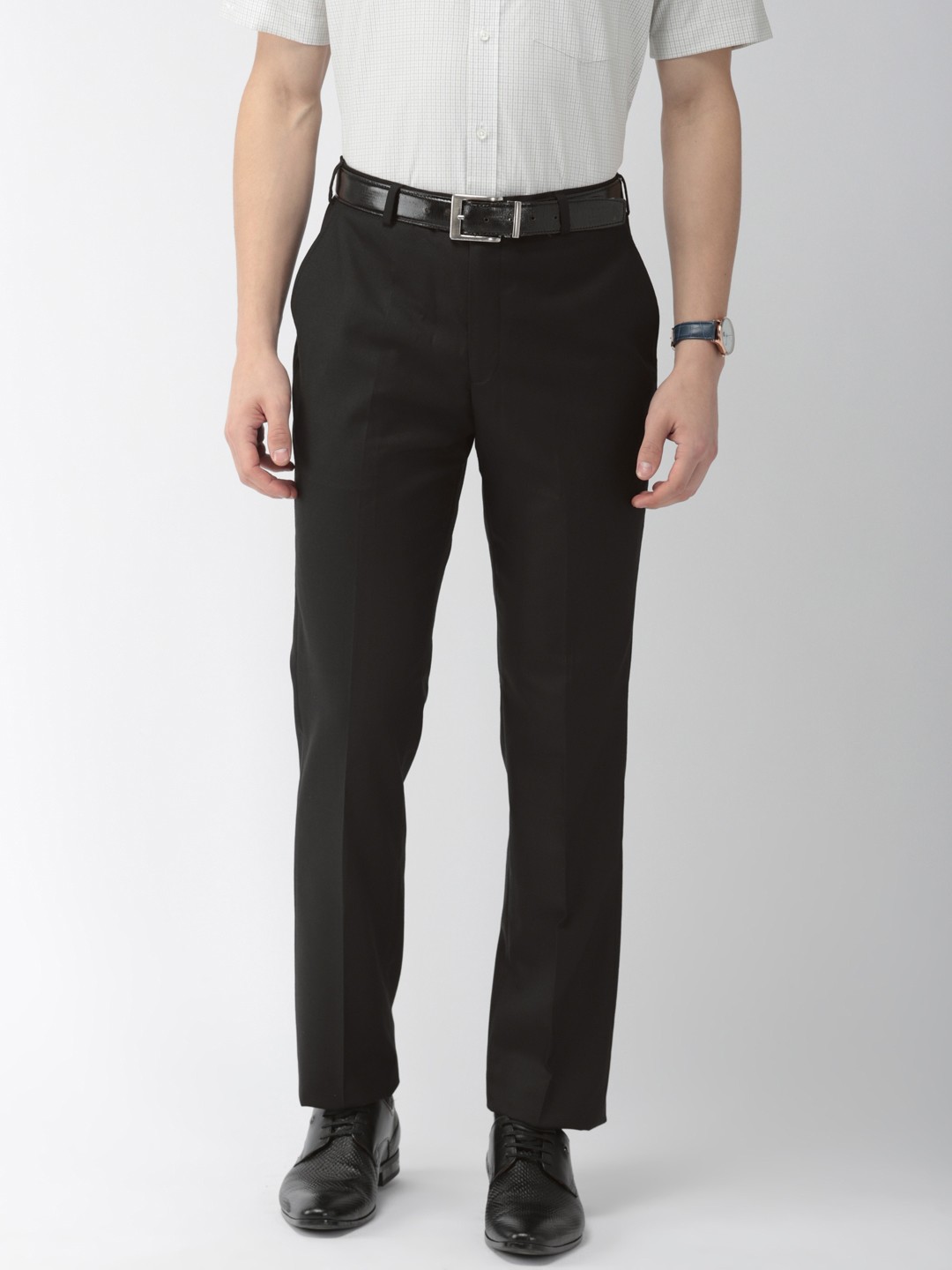 Buy Park Avenue Men Black Smart Slim Fit Solid Formal Trousers ...
