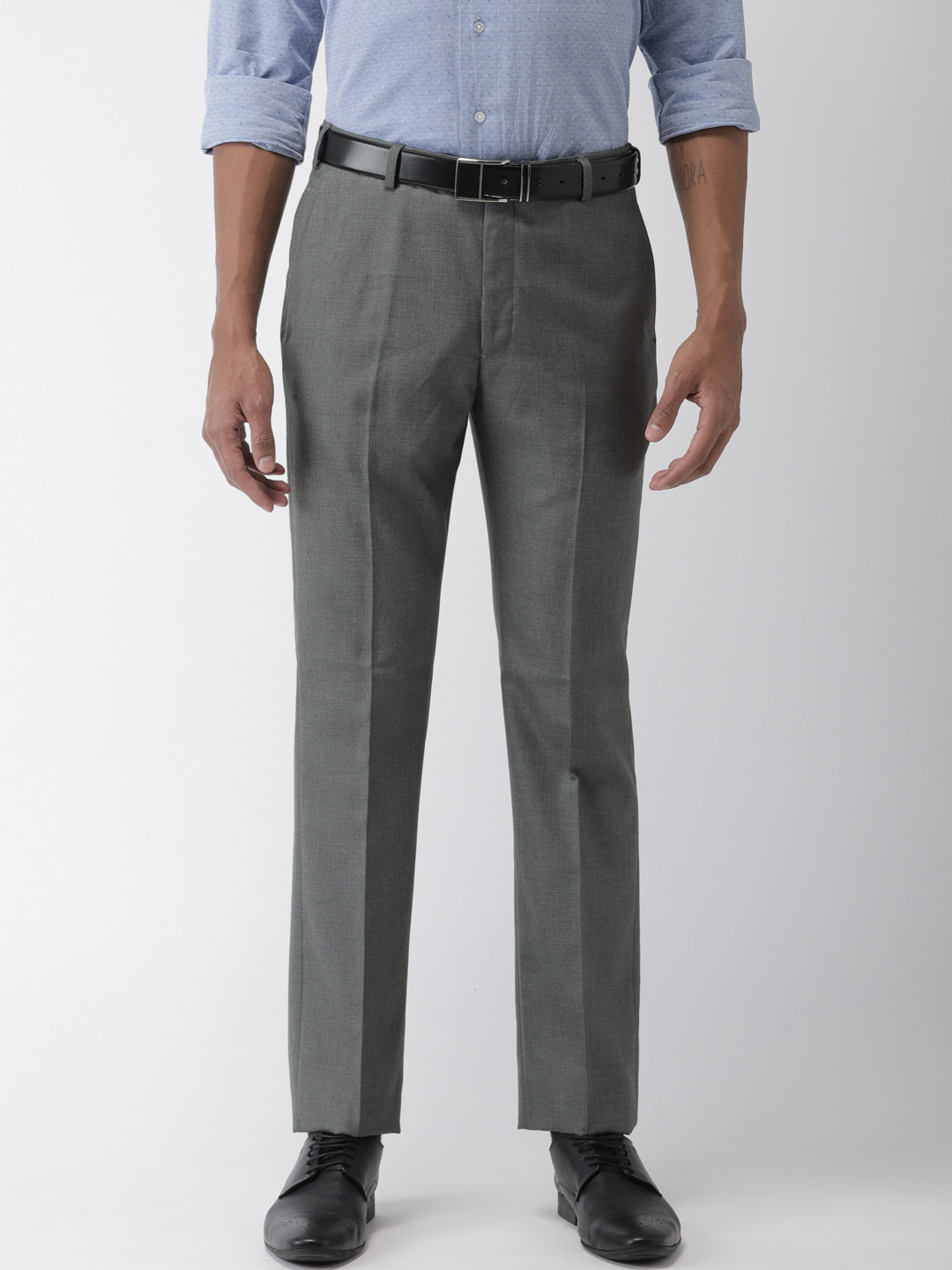 Buy Park Avenue Men Grey Smart Fit Solid Formal Trousers - Trousers for ...